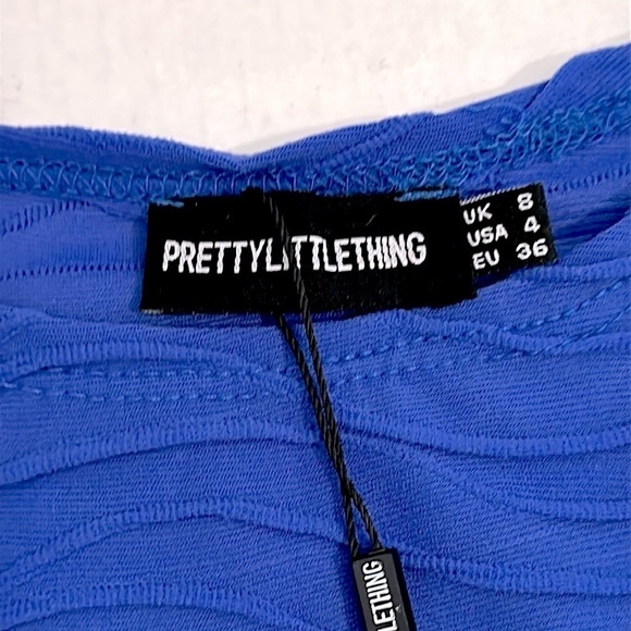 PrettyLittleThing crew neck body con textured cobalt blue long sleeve size 4 - Picture 8 of 13